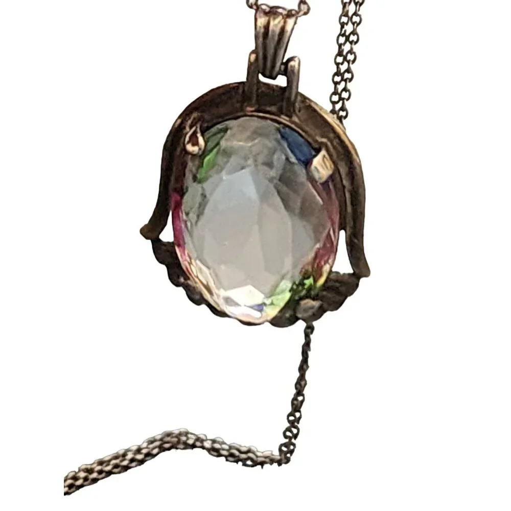 Vintage European 835 Silver Iris/Rainbow Glass Pendant Necklace (A4429) - Picture 3 of 6